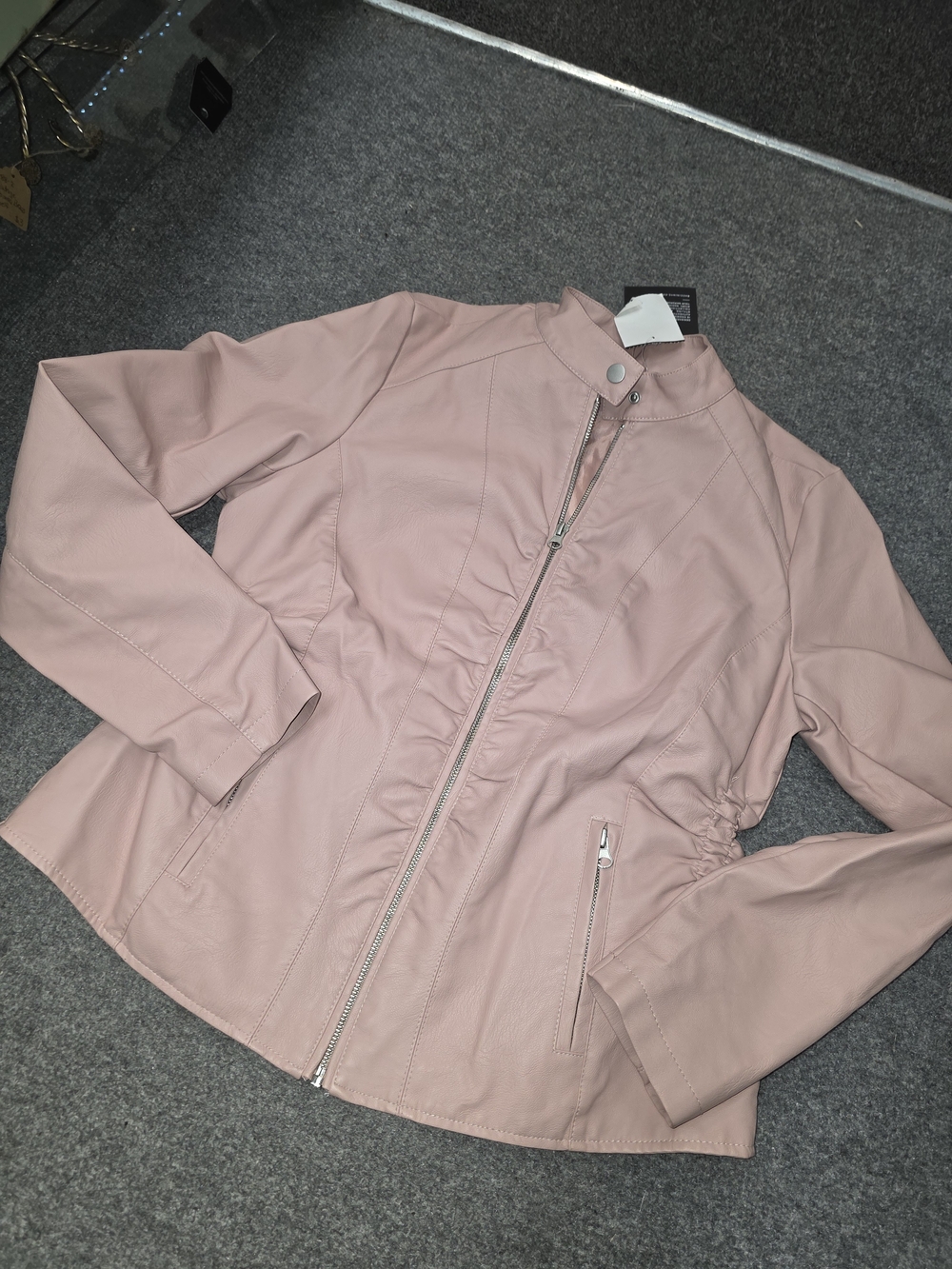 Baccini Soft Blush Pink Faux Leather Zip Jacket